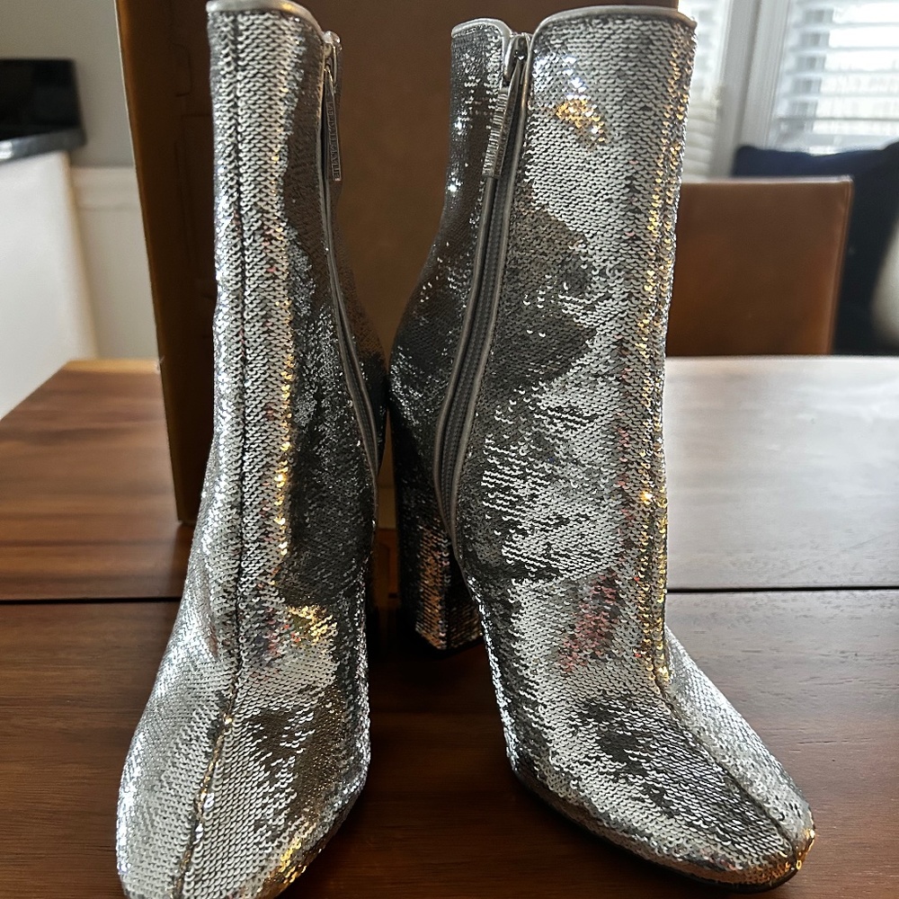 Kendall & Kylie Silver Sequin Ankle Boot